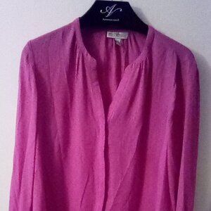 Dana Buchman Blouse Pink With Tiny Black Polka Dots Size XL